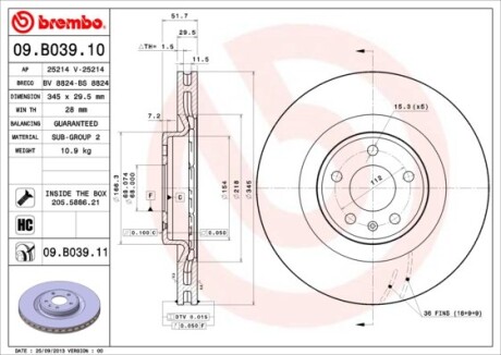 Тормозной диск - BREMBO 09.B039.11