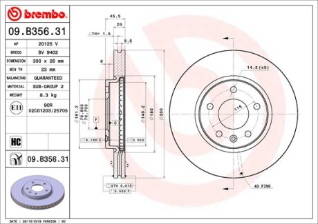 Tarcza hamulcowa przod - BREMBO 09.B356.31