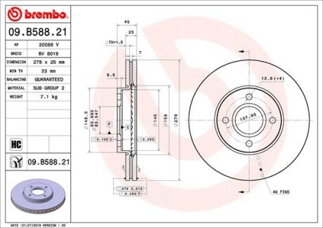 Tarcza hamulcowa przod - (1335684, 1360273, 1445625) BREMBO 09.B588.21