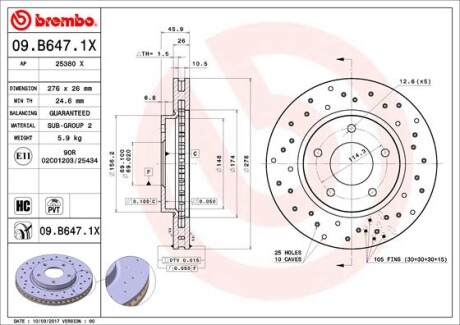 Тормозной диск - BREMBO 09B6471X