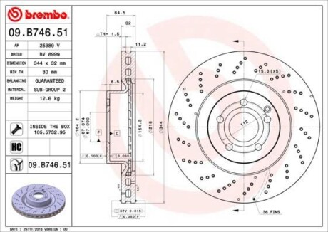 Tarcza ham. MERCEDES W212 E-KLASA 09- przвd - (0004211512, 2044211112, A0004211512) BREMBO 09.B746.51