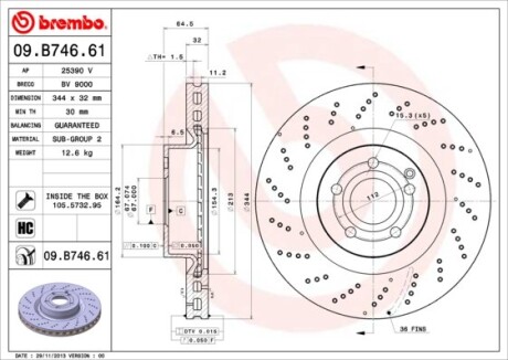 Tarcza hamulc. mercedes c207 e-klasa 09- przod (szt.) - (a2074210012, A2044211112, A0004211512) BREMBO 09.B746.61