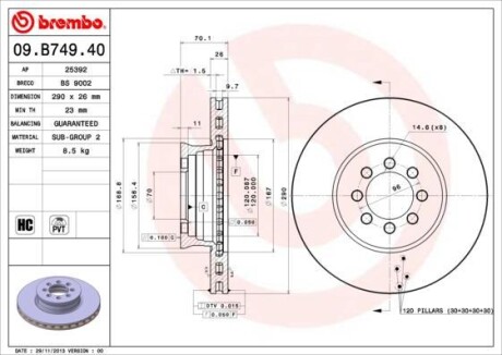 Tarcza hamulc. mercedes sprinter 616cdi 01- przуd - BREMBO 09B74940