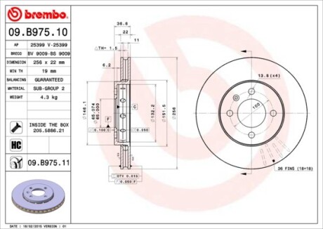 Тормозной диск - BREMBO 09.B975.11