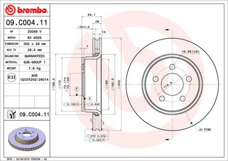 Tarcza ham. przod - (52109938AB) BREMBO 09.C004.11