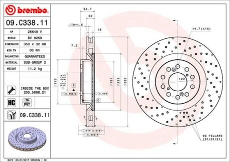 Гальмівний диск PRIME LINE - UV Coated - BREMBO 09.C338.11