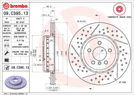 Тормозной диск - (34206797600, 6797600) BREMBO 09.C395.13