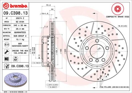 Тормозной диск - BREMBO 09.C398.13