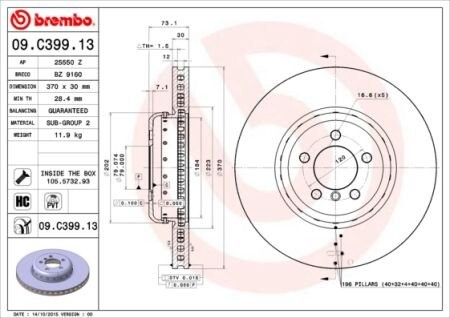 Диск торм. окраш. Fr 3(F30/31/34/35/80) 11-, 4 13- - (34106797606) BREMBO 09C39913