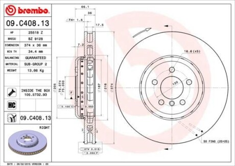 Диск тормозной - (34116785676) BREMBO 09.C408.13