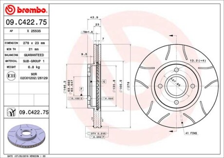 Tarcza ham. max przod - (ey161125ba, ey161125aa, ay111125aa) BREMBO 09.C422.75