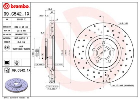 TARCZA HAMULCOWA XTRA PRZOD - (1770767, 1829608, 1844117) BREMBO 09.C542.1X (фото 1)