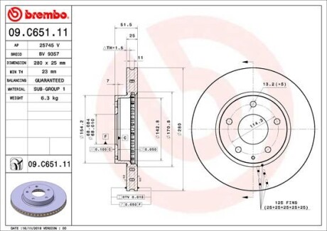 Гальмівний диск пер. 3/CX3 13- - (b45A33251A, BJS733251A, BKC333251) BREMBO 09.C651.11