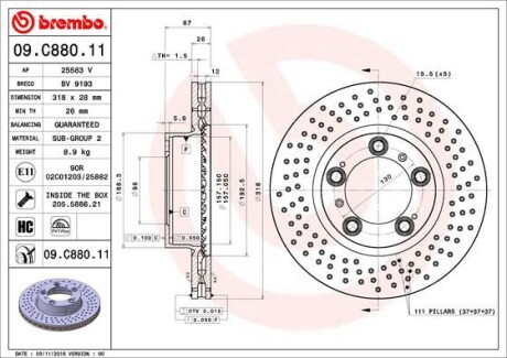Гальмівний диск - ((99635140600, 99635140601, 99635140602)) BREMBO 09C88011