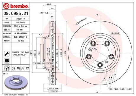 Tarcza hamulcowa przod lewa - (971615301, 9Y0615301) BREMBO 09.C985.21