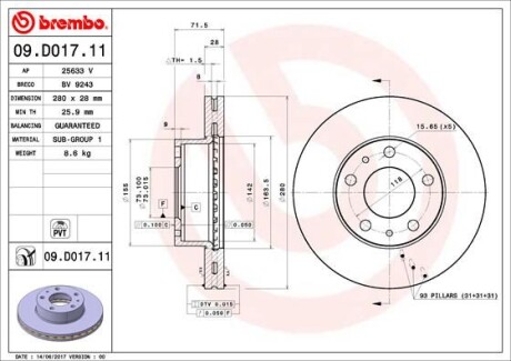 Tarcza ham. JUMPER 14- DUCATO BOXER - BREMBO 09.D017.11