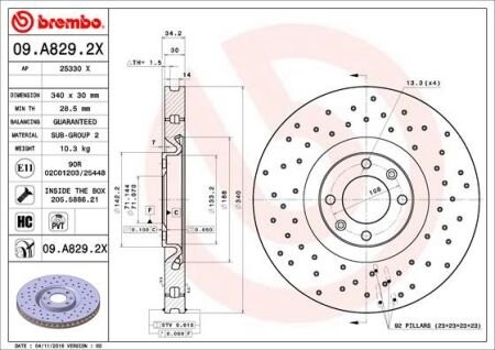 Тормозной диск задний BMW 5 G30 16- - BREMBO 09.D096.13