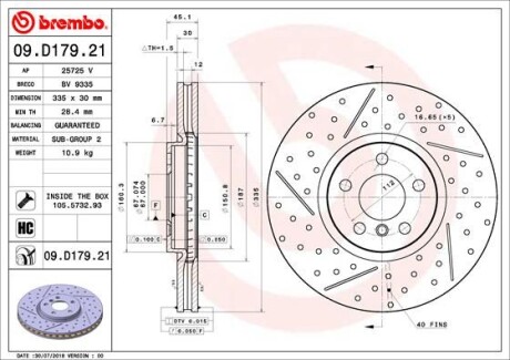 TARCZA HAMULCOWA PRZOD - (34106864133) BREMBO 09.D179.21 (фото 1)