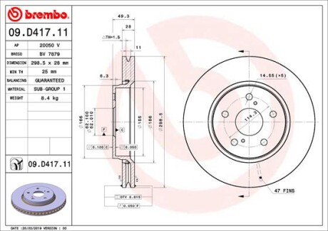 Tarcza hamulcowa przod - BREMBO 09.D417.11