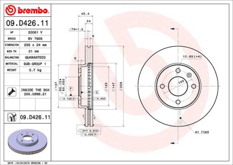 Tarcza hamulcowa przod - (13502001) BREMBO 09.D426.11