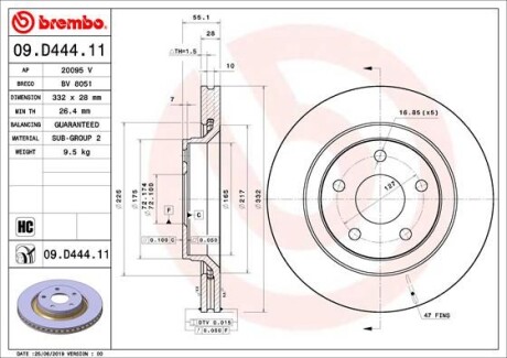 Tarcza hamulcowa przod - (68040177AA) BREMBO 09.D444.11