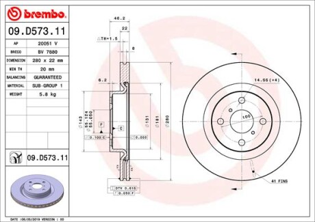 Tarcza hamulcowa przod - BREMBO 09.D573.11