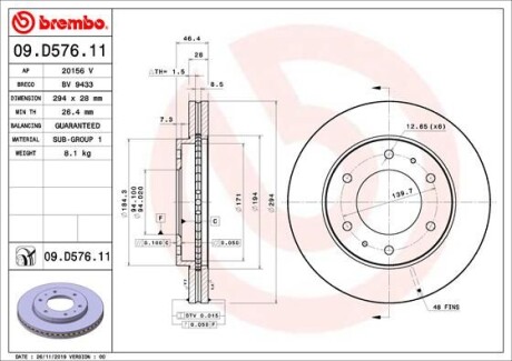 Tarcza hamulcowa przod - BREMBO 09.D576.11