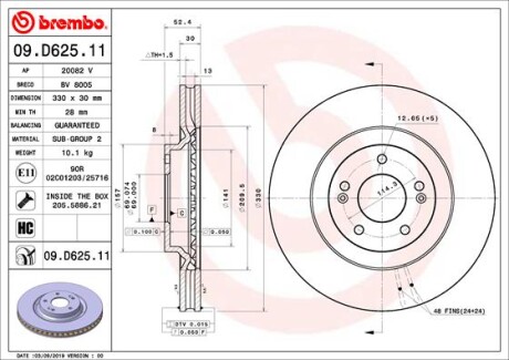 Tarcza hamulcowa przod - BREMBO 09.D625.11