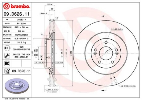 Tarcza hamulcowa przod - (51712S0100) BREMBO 09.D626.11