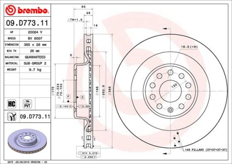 Tarcza ham. przod - BREMBO 09.D773.11