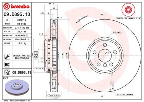 Tarcza ham. przod lewa - BREMBO 09.D895.13