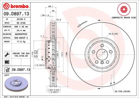 Tarcza hamulcowa przod lewa - BREMBO 09.D897.13