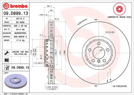 Tarcza hamulcowa przod lewa - (34116789069) BREMBO 09.D899.13