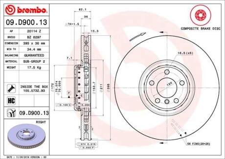 Tarcza hamulcowa przod prawa - BREMBO 09.D900.13