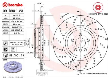 Tarcza hamulcowa tyl lewa - BREMBO 09.D901.23