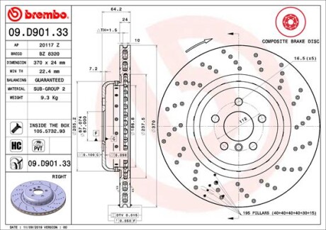 Tarcza hamulcowa tyl prawa - BREMBO 09.D901.33