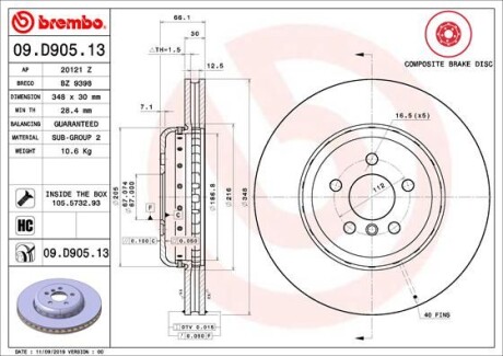 Tarcza hamulcowa przod - BREMBO 09.D905.13