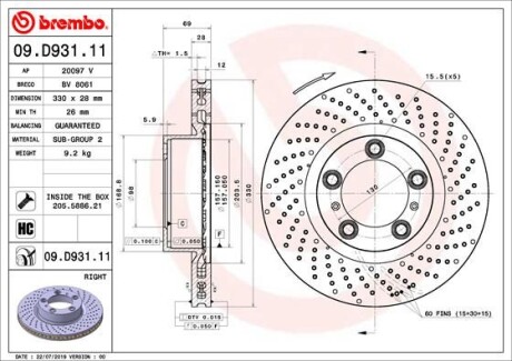 Tarcza hamulcowa przod prawa - (99735140201, 99735140200) BREMBO 09.D931.11