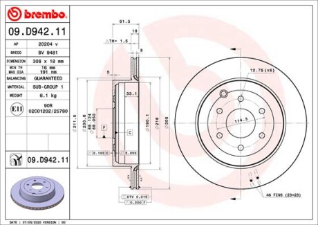 Tarcza hamulcowa tyl - (432065XA0A) BREMBO 09.D942.11