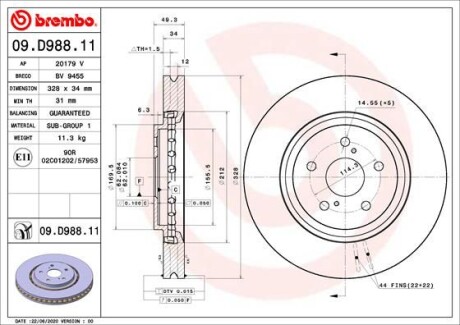Диск тормозной - BREMBO 09D98811