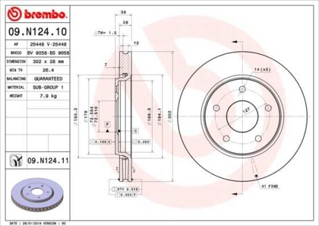 Tarcza ham. FREEMONT G.VOYAGER 12- Ьr.302mm - BREMBO 09N12411