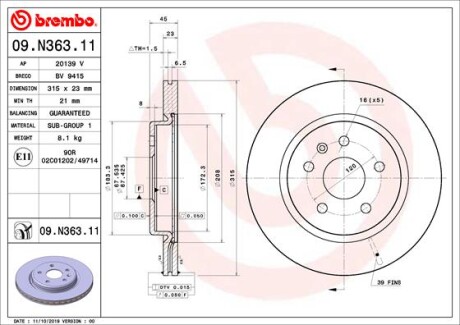 Tarcza hamulcowa tyl - (13595818) BREMBO 09.N363.11