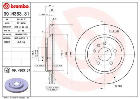 Tarcza hamulcowa tyl - (13595816, 13521009) BREMBO 09.N363.31