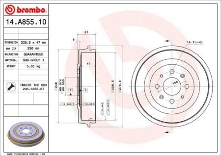 Тормозной барабан - (51901443, 55701380, 55703043) BREMBO 14.A855.10