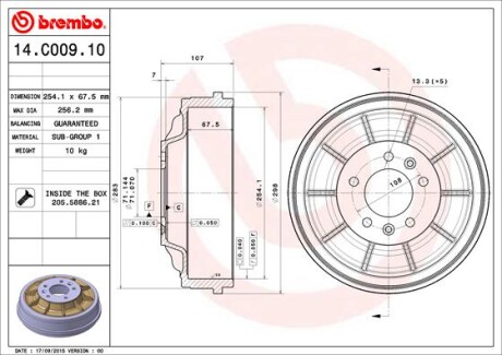 Фото 3 - Гальмівний барабан BREMBO 14.C009.10 (14C00910)