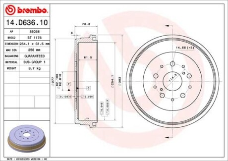 Beben hamulcowy - (424310K120, 424310K090, 424310K130) BREMBO 14.D636.10