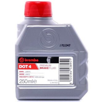 Рідина гальмівна DOT 4 Premium Brake Fluid, 0,25л - BREMBO LA4002