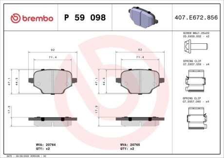 Klocki hamulcowe tyl - BREMBO P 59 098