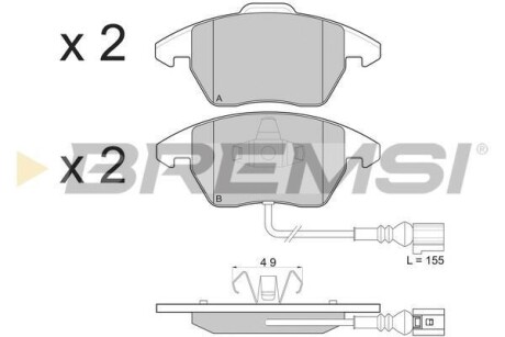 Гальмівні колодки пер. A1/A3/Altea/Beetle/Caddy/Up (04-21) - BREMSI BP3103