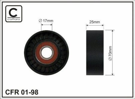 (70x17x25 пластик) Ролик натягу Opel Astra, Vectra 1,4-1,6 16V 94- - (1206990, 90412884) CAFFARO 01-98